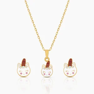 Smiley Unicorn Kid’s Jewelry Set Of 2 – Necklace & Earrings