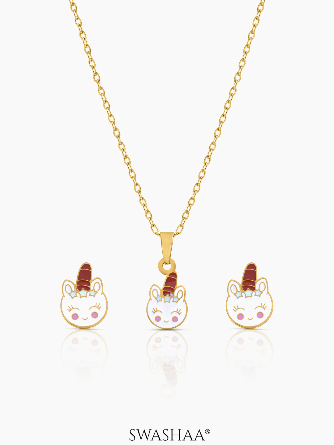 Smiley Unicorn Kid's Jewelry Set Of 2 - Necklace & Earrings